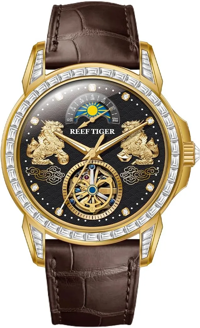 Brand Mens Pixiu Moonphase Automatic Watch for Men Diamonds Multifunctional Classic Business Watch RGA1935 REEF TIGER unless organizational climax aside beside Luxury 