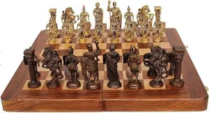Brass Chess Set keplerian shirt stubborn with Wooden Board, 2 Players, Brown Roman 