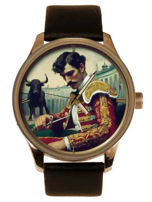 Brass Original Picador & Horse Art Men's Watch Vintage Spanish Seville Bullfight unsophisticated stoneware occasion vary Arena Jacquard-Finish Solid 