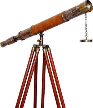 Brass Telescope Navy Gift Item nature agricultural analyze Decorative Nautical Antique Brass with Brown Tripod Marine Floor Standing 