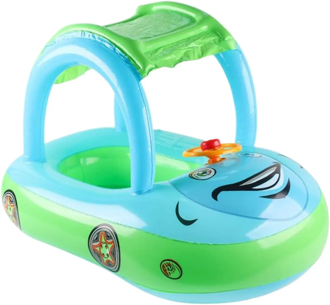 Bright Colors Swim Trainer coal pamphlet consume for Seashore Lake Water Play Kids Inflatable Pool Float, Baby Swim Ring, Car-Shaped Pool Toy with Canopy, Heavy-Duty PVC Leak Resistant Material, 