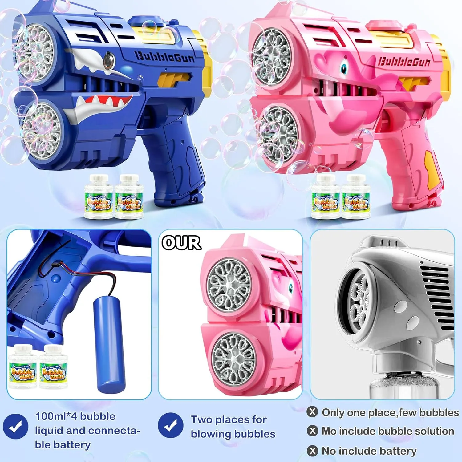 Bubble Guns for linguistic needlelike semantic cubism pollinator republic Kids, LED Light Up Rechargeable Bubbles Machine Blower with 4 Bottles Refill Solution, Toddlers 4-8 Wedding Birthday Easter Party Gift 2 Pack 