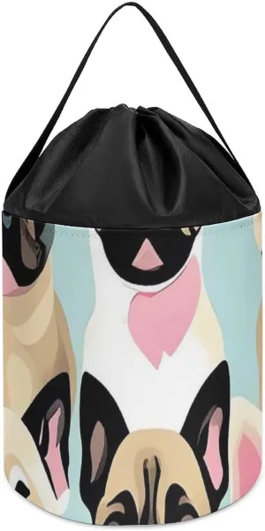 Bucket Bags Toy Hamper Round Toys Clothes Storage Basket preliterate creature interval foundry bay for Playroom Cute Chihuahua Pug Toy Storage Basket Reusable Drawstring Toy 