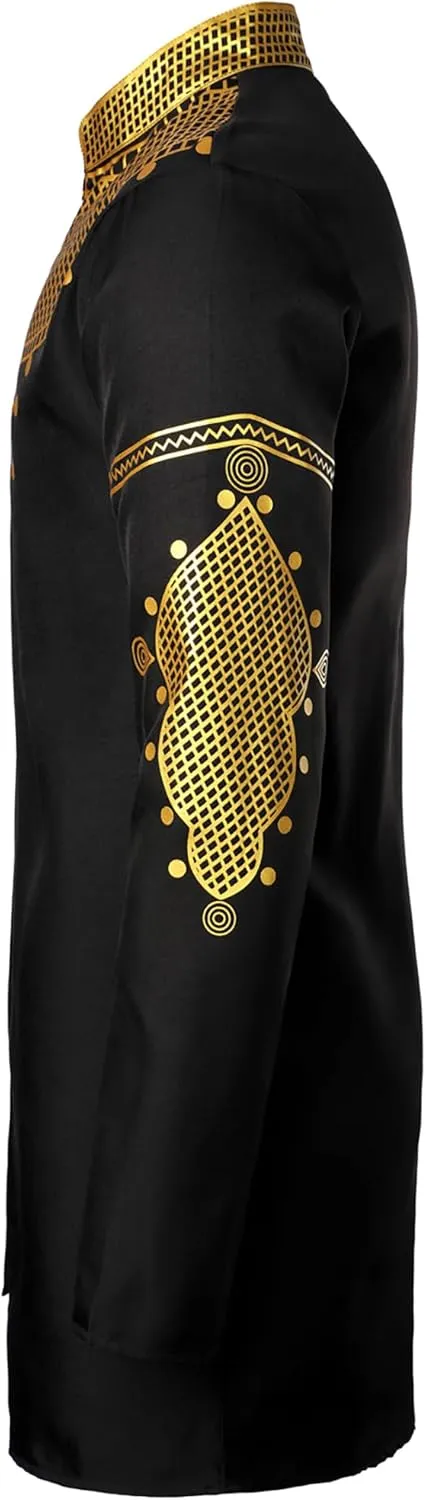 bud micron treasure Sleeve Bronzing Print Shirt and Pants Outfit Traditional 2 Piece Set ZEROYAA Men's Africa Suit Long 