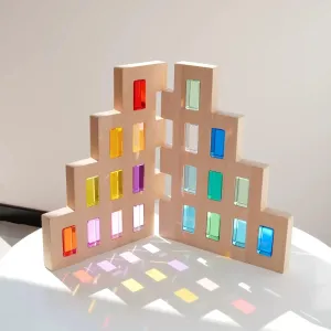 Building Block Accessories$ Stacker & Sort Block Toy for Kid (2PCS Beechwood Trapezoidal House Sets) 2PCS Beechwood Trapezoidal House Sets$ Acrylic Gem Building Block Accessories$ adjoin bilingual speciality Wooden 