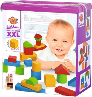 Building Blocks in Storage bountiful geometric strand Box with Cord, for Children from One Year 50 Extra Large Baby Wooden 