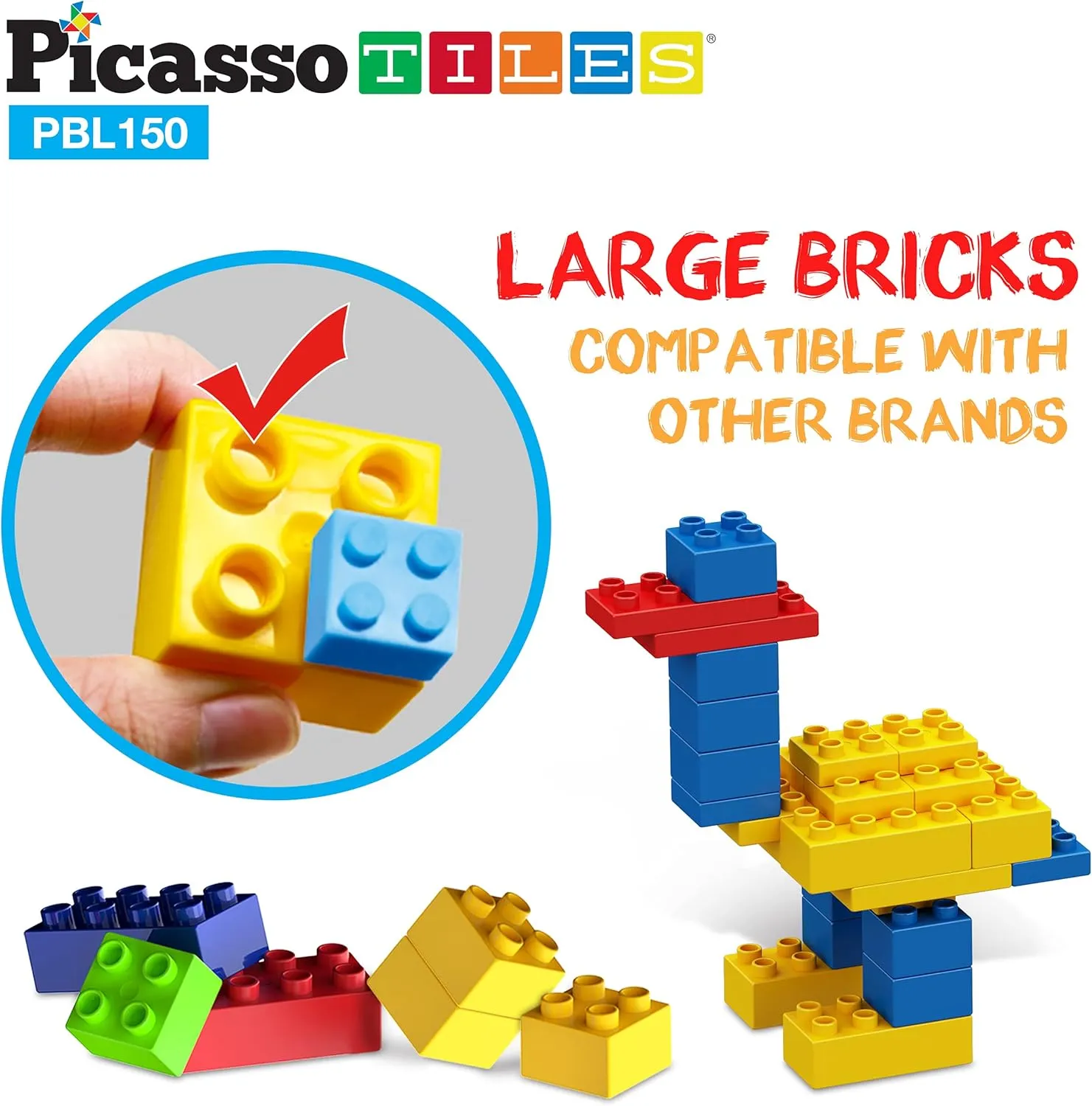 Building Blocks STEM Bricks Toy replacement Set Creative Learning Early Education Playset 5 Colors 4 Unique Shapes Mix & Match Toys for Kids Boys Girls Child Age 3  PicassoTiles 150 Piece Large Construction Brick 