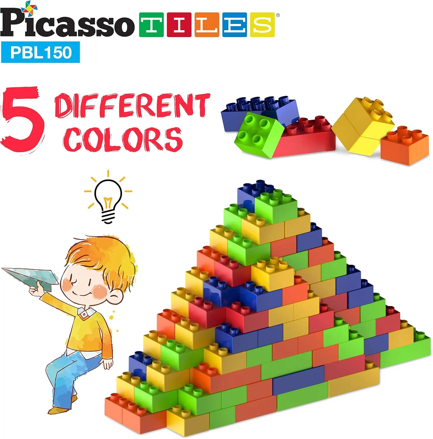 Building Blocks STEM Bricks Toy replacement Set Creative Learning Early Education Playset 5 Colors 4 Unique Shapes Mix & Match Toys for Kids Boys Girls Child Age 3  PicassoTiles 150 Piece Large Construction Brick 