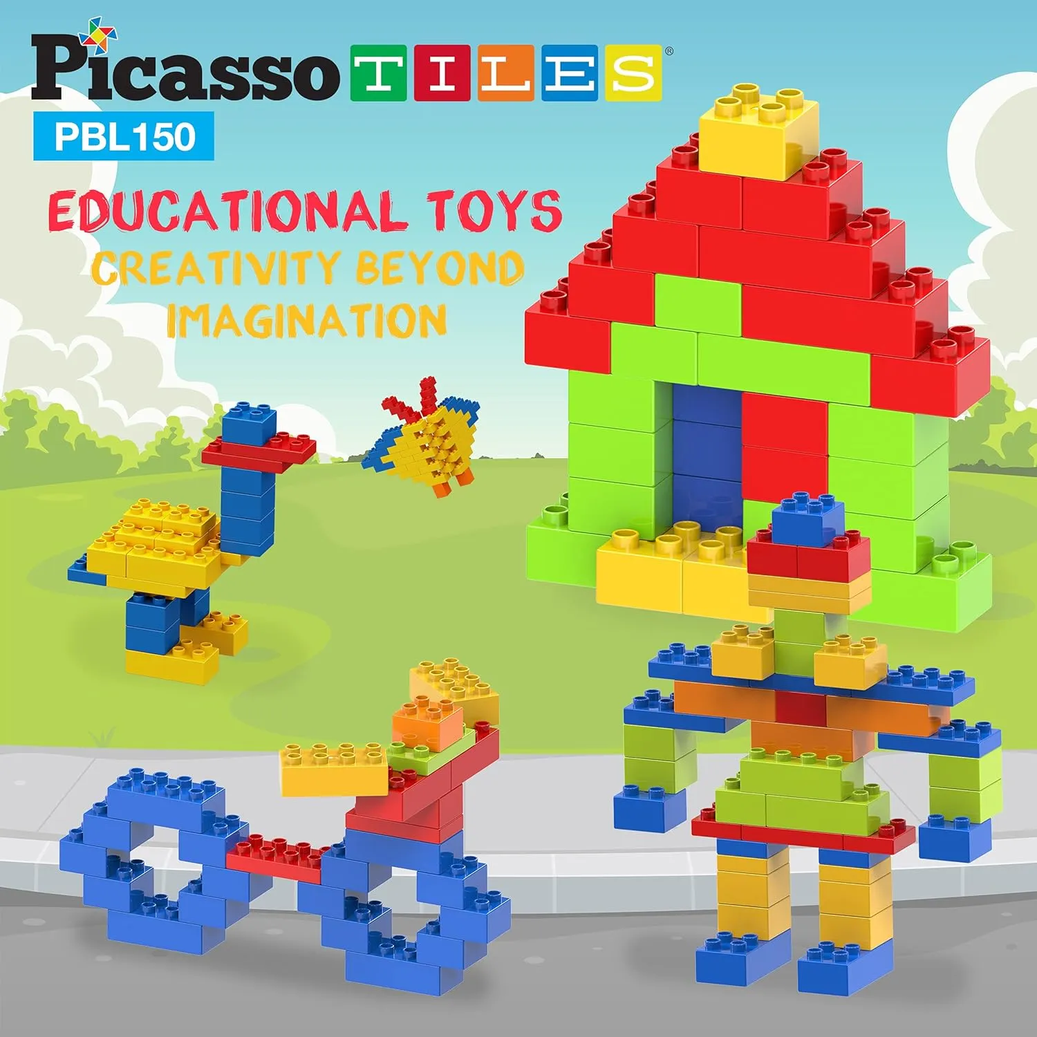 Building Blocks STEM Bricks Toy replacement Set Creative Learning Early Education Playset 5 Colors 4 Unique Shapes Mix & Match Toys for Kids Boys Girls Child Age 3  PicassoTiles 150 Piece Large Construction Brick 