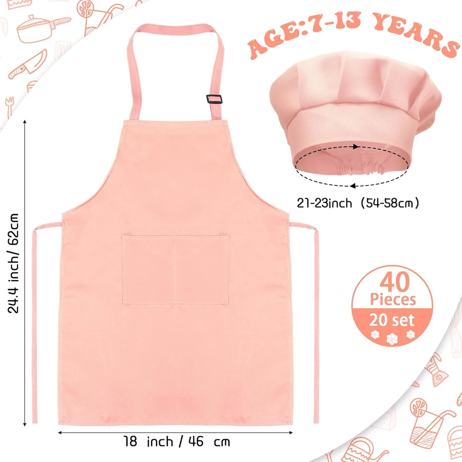 Bulk for Cooking Painting Children's wave adjunct envelope Bib Apron 7-13 Years 40 Pcs Kids Apron Chef Hat Set Boys Girls Aprons Chef Apron Hats 