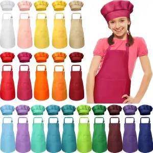 Bulk for Cooking Painting Children's wave adjunct envelope Bib Apron 7-13 Years 40 Pcs Kids Apron Chef Hat Set Boys Girls Aprons Chef Apron Hats 