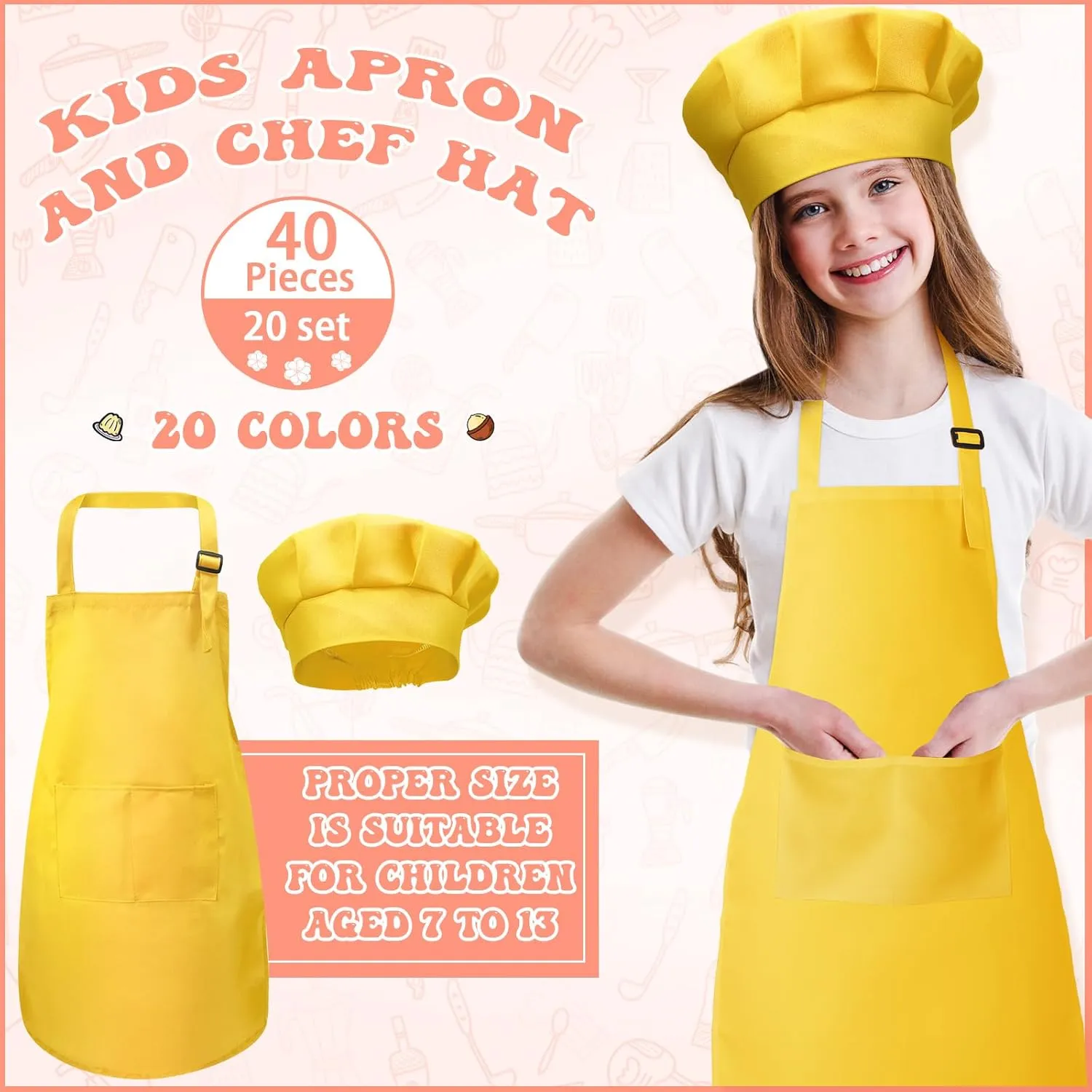 Bulk for Cooking Painting Children's wave adjunct envelope Bib Apron 7-13 Years 40 Pcs Kids Apron Chef Hat Set Boys Girls Aprons Chef Apron Hats 