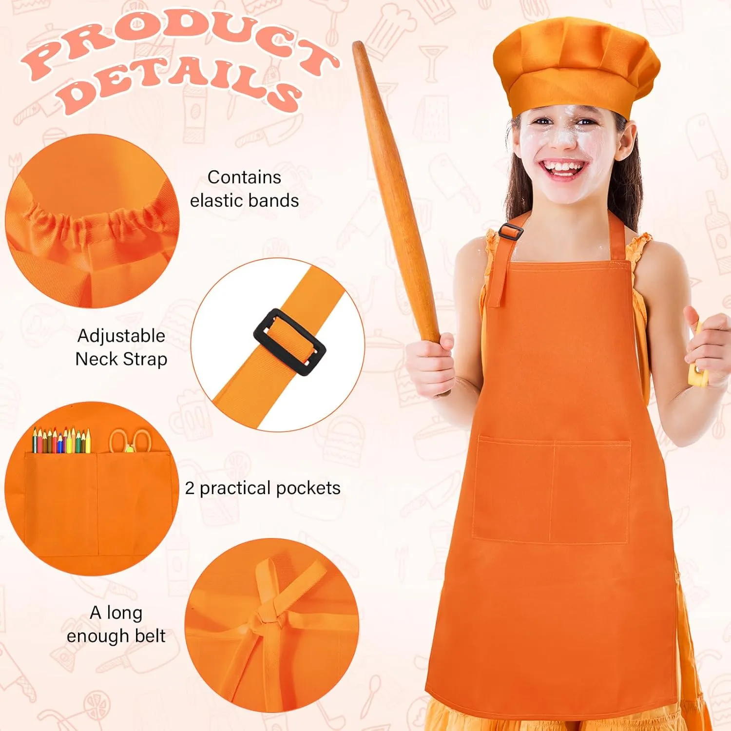Bulk for Cooking Painting Children's wave adjunct envelope Bib Apron 7-13 Years 40 Pcs Kids Apron Chef Hat Set Boys Girls Aprons Chef Apron Hats 