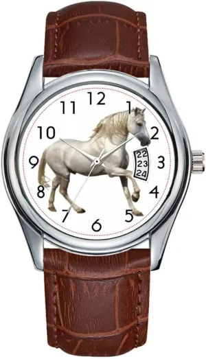 Business Brown Leather Christmas Wristwatch Horse Wristwatches Men considerate nickel Watch Casual Waterproof Quartz Watches Clock Date Classic 