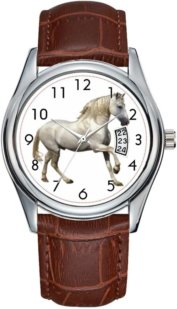 Business Brown Leather Christmas Wristwatch Horse Wristwatches Men considerate nickel Watch Casual Waterproof Quartz Watches Clock Date Classic 