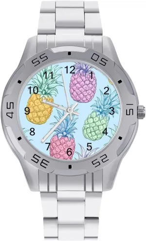 Business Three-Hand Watches traverse Gift for Boyfriend Father Hawaiian Pineapple Colorful Wrist Watches for Men Metal Band Watch 