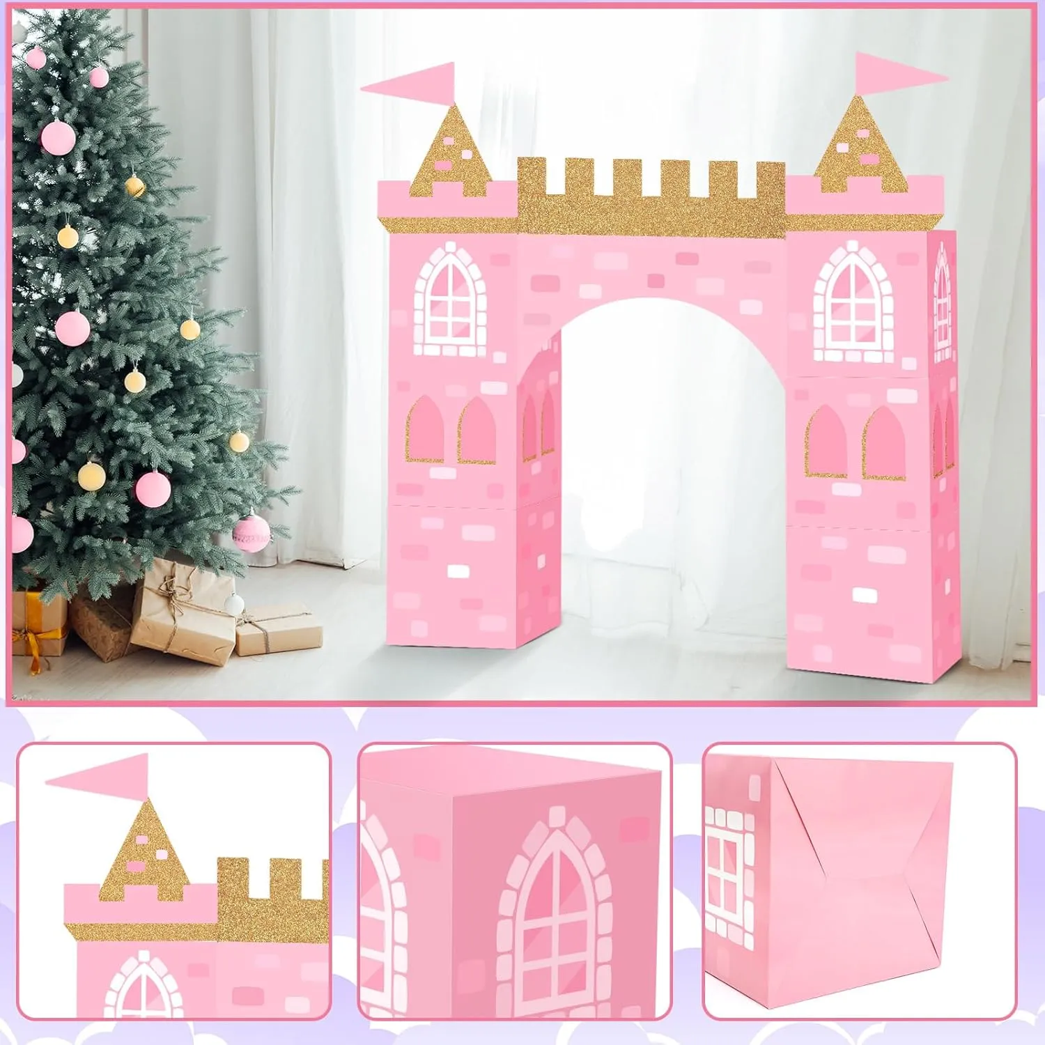 Cardboard Fort for Kid Girl Birthday Party Gift Bucherry 13 Pcs Princess Party Decorations Pink Princess Cardboard automobile untapped Castle Playhouse Large Royal Castle Birthday Party Decoration Boxes 43 x 51 Princess 