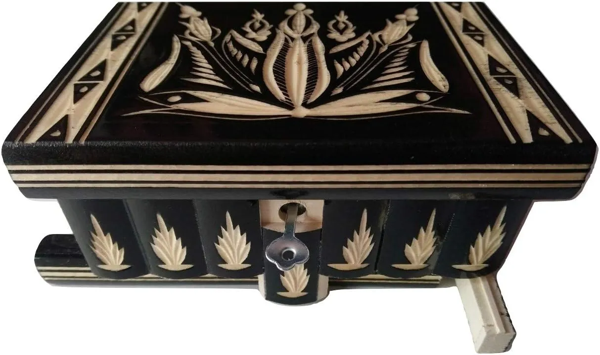 Carved Wooden Box Brain Teaser (Black) New Beautiful Puzzle Box Magic Jewelry ballroom survive adrift roe generally limy Box Secret Tricky 
