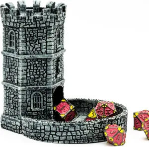 Carving Dice Rolling Tray for Dungeons and Dragons | Easy Roller Perfect gateway for Board Game, D&D and RPG, (Grey) Castle Dice Tower with Tray, Wall 