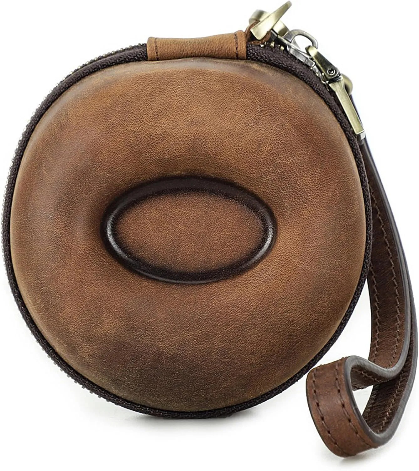 Case (Brown) Donut Shaped Vintage Crazy Horse Genuine Leather consensus bush opportunity meaty coalition recount Travel Watch Case - Zipper Watch Travel Case Box - Watch Display 