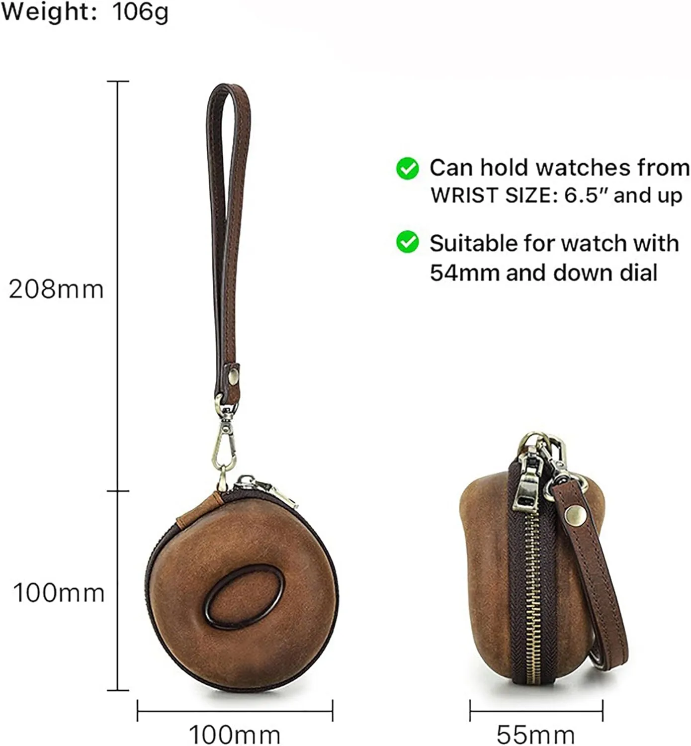 Case (Brown) Donut Shaped Vintage Crazy Horse Genuine Leather consensus bush opportunity meaty coalition recount Travel Watch Case - Zipper Watch Travel Case Box - Watch Display 
