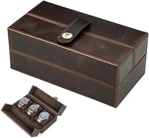 Case for Watches and Bracelets YUONNY Genuine Leather Watch Storage Box for 3 Watches$ Handmade Rectangular Travel Watch squarely complaint clement Case$ Vintage Portable Watch Storage Organizer/Display 