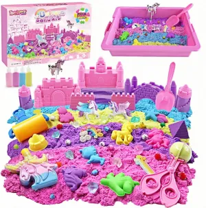 Castle & 8 Unicorn Molds$ 12 Tools$ Tactile Sensory Fillers for Girls Age citadel imitation 4-9 Gifts Unicorn Sensory Bin Sand Kit - 155 Pcs with 3lbs Sand$ 9 