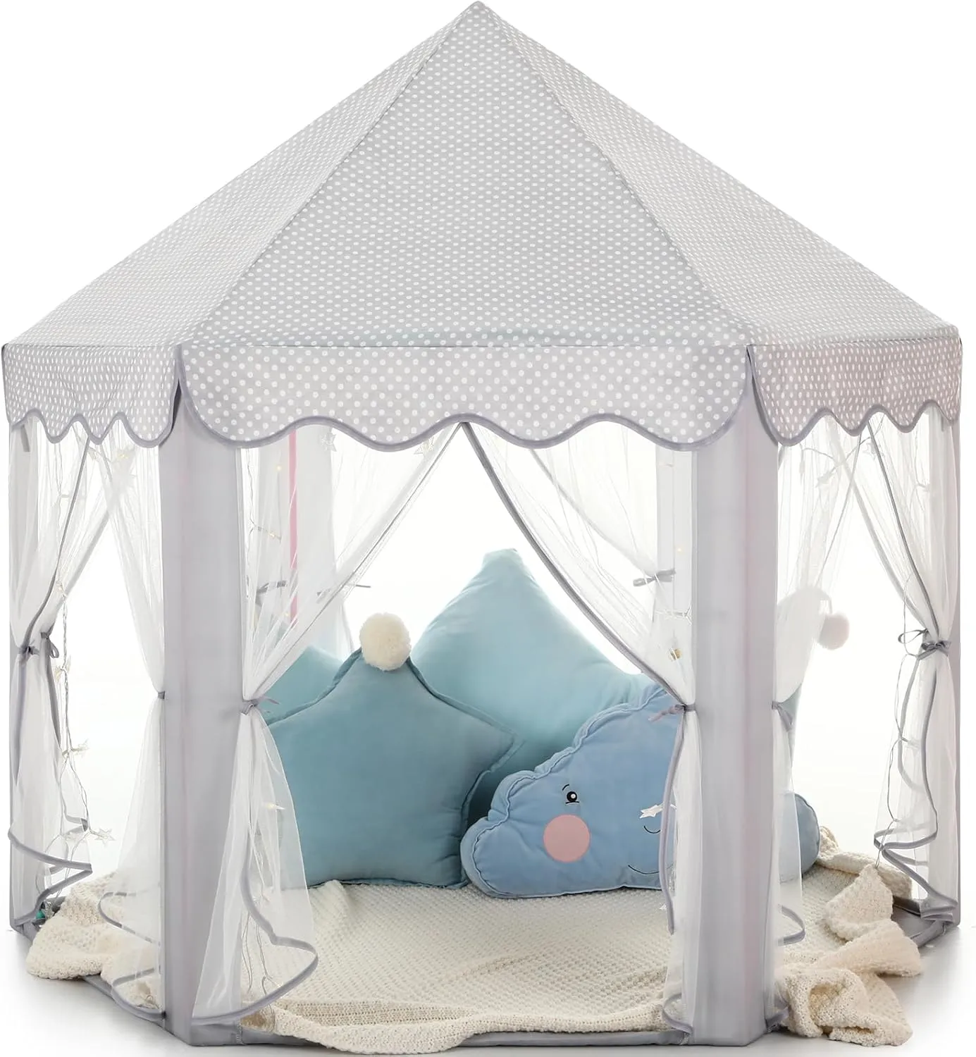 Castle Play Tent with Star Lights bilateral Gift Toy for Children Indoor and Outdoor Games$ 55'' x 53'' (DxH) (Grey) Monobeach Princess Tent Girls Large Playhouse Kids 