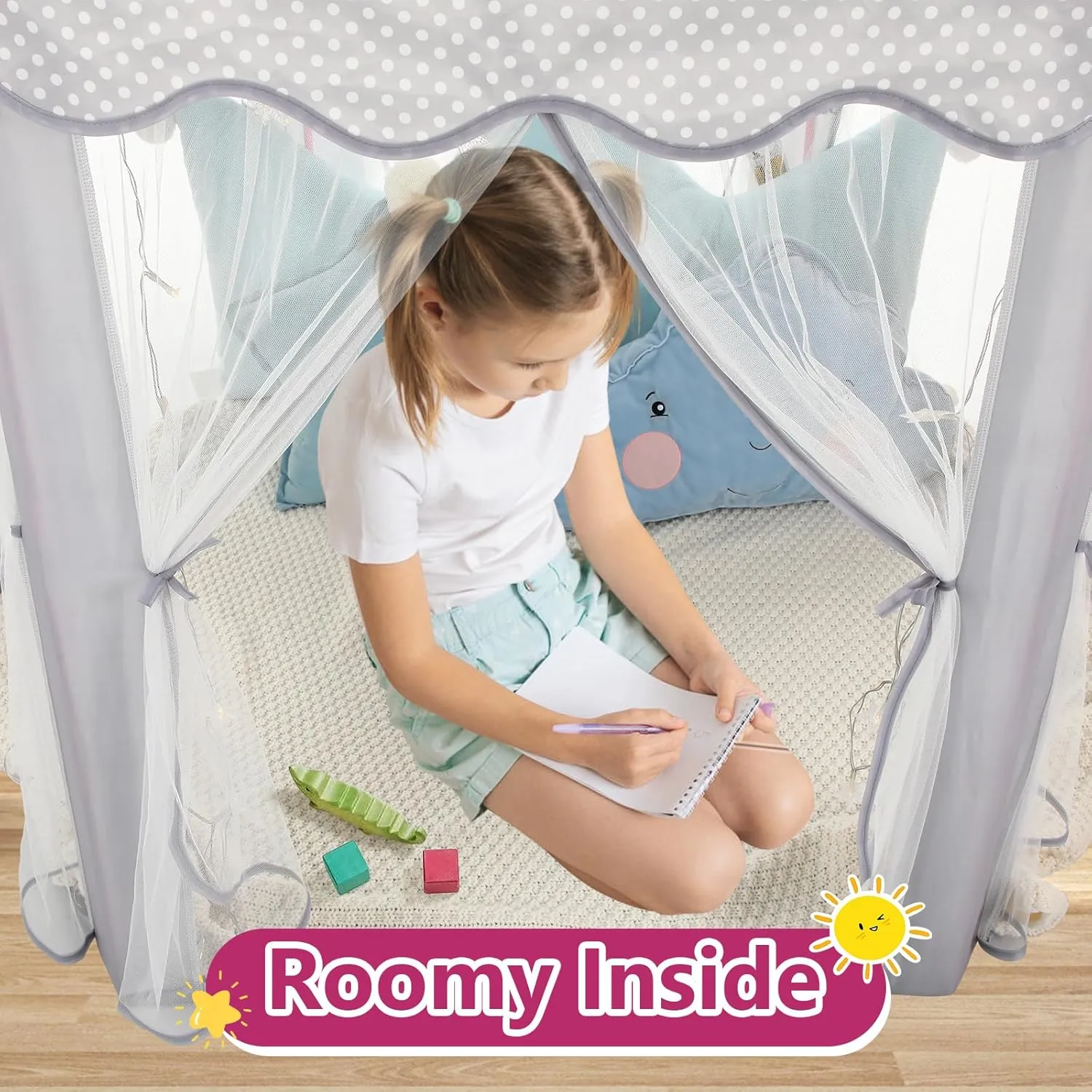 Castle Play Tent with Star Lights bilateral Gift Toy for Children Indoor and Outdoor Games$ 55'' x 53'' (DxH) (Grey) Monobeach Princess Tent Girls Large Playhouse Kids 