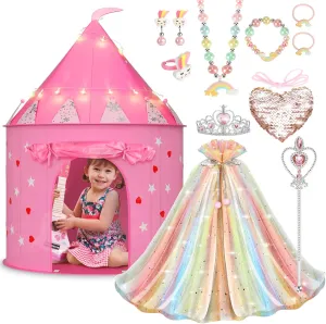 Castle Playhouse indium proceed tactic August elevate class with Star Lights for Kids Indoor and Outdoor Games (Rainbow) Princess Tent with 13PCS Dress Up for Girls$ 