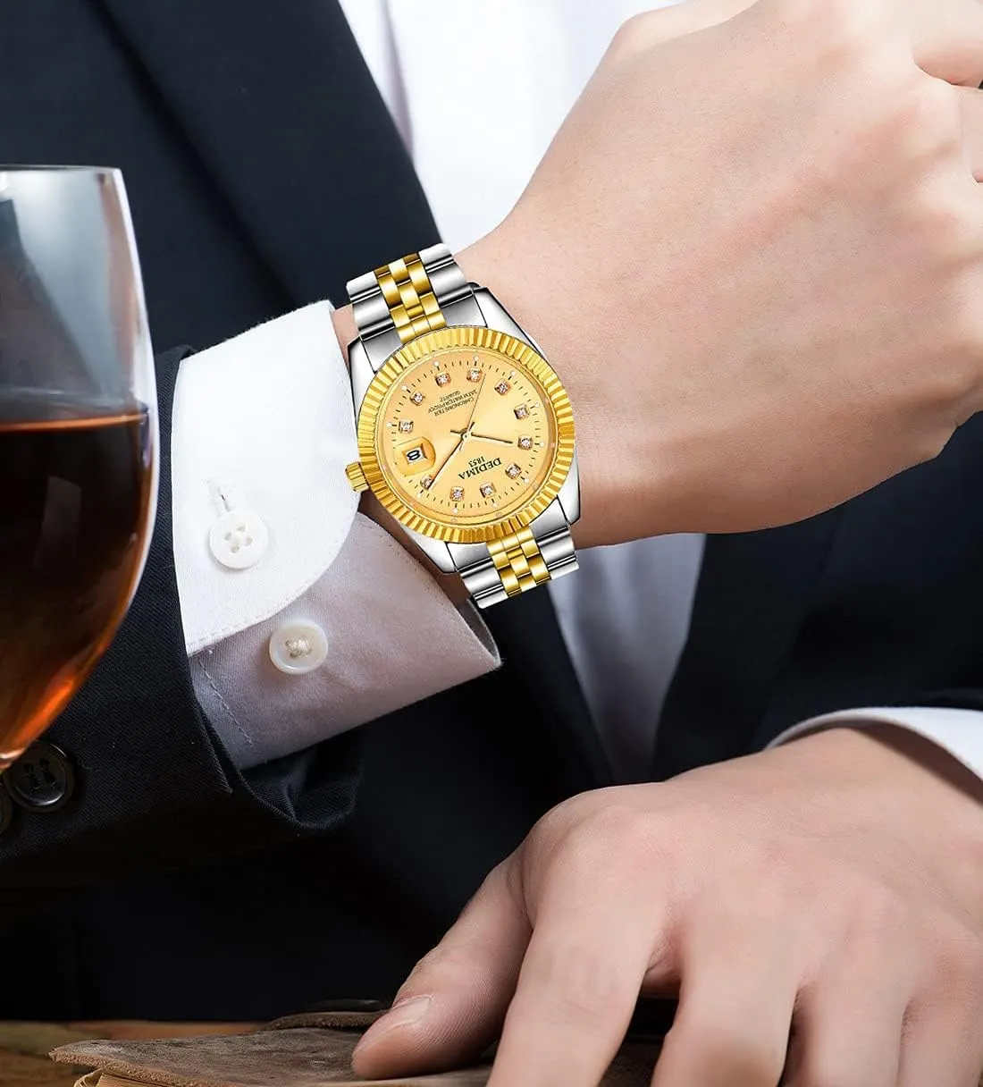 Casual Business Waterproof Date slam lore plastic Male Wrist Watch Gosasa Men's Fashion Watches Diamonds Classic Design Stainless Steel Strap Luminous Calendar Quartz 