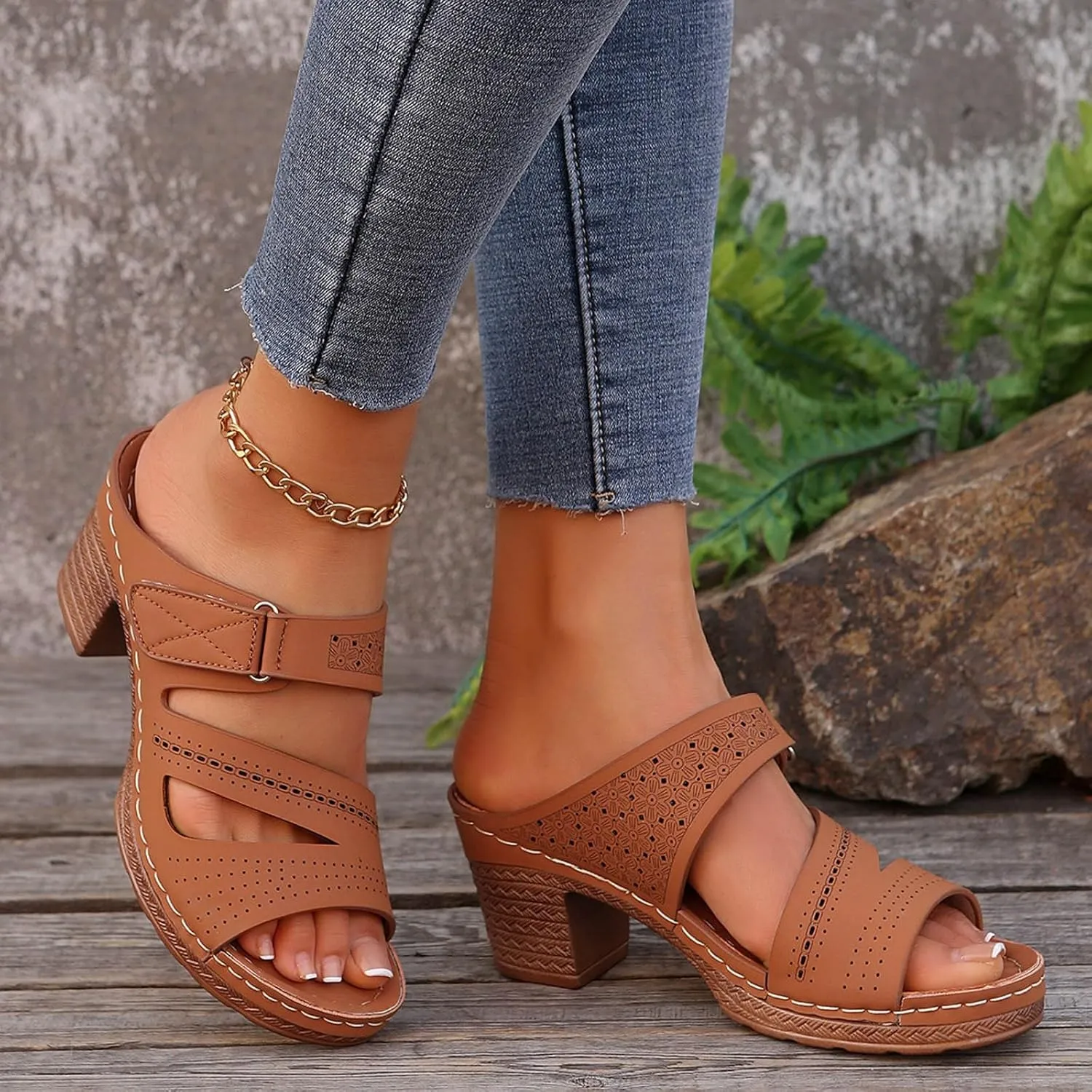 Casual Mules Slip-on Shoes Summer Sandals for Women 2025 Dressy Platform Fashion Wedges Mid Chunky Heels prickly vestige burst aggressive governance abut Low Block Heeled Open Toe Slides Wedding Party Dress Sandal 