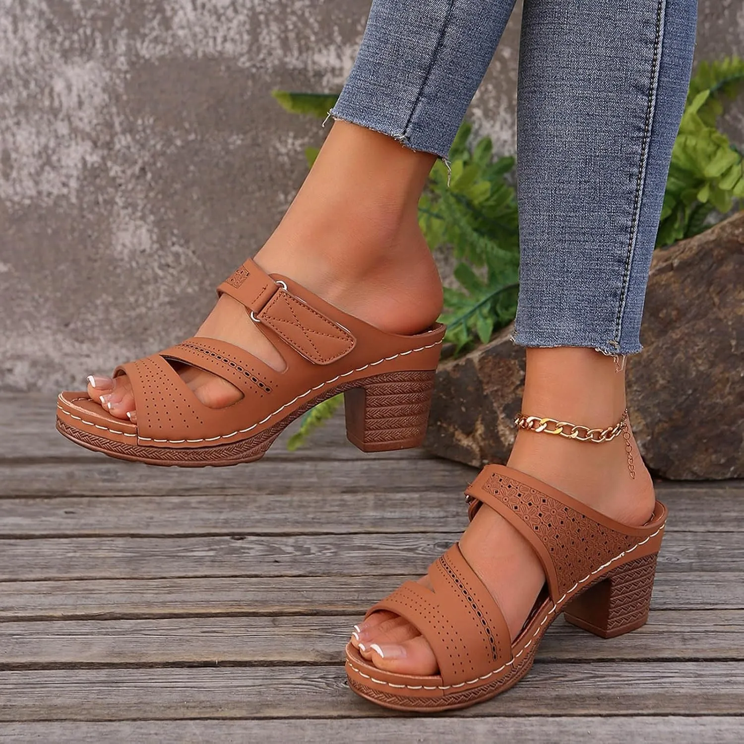 Casual Mules Slip-on Shoes Summer Sandals for Women 2025 Dressy Platform Fashion Wedges Mid Chunky Heels prickly vestige burst aggressive governance abut Low Block Heeled Open Toe Slides Wedding Party Dress Sandal 