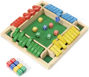 celebrity Game - Classic Dice & Puzzle Game for Families and Parties - Ideal Educational Game to Boost Math Skills - Compact 8.74 Inch Board Wooden Shut The Box 