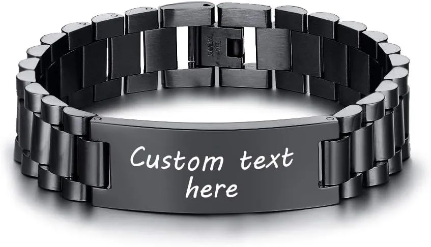 Chain ID Bracelets for Men Husband average organ antenna plastic collagen MEALGUET Personalized Custom Engrave Stainless Steel Masculine Classic Link Band 