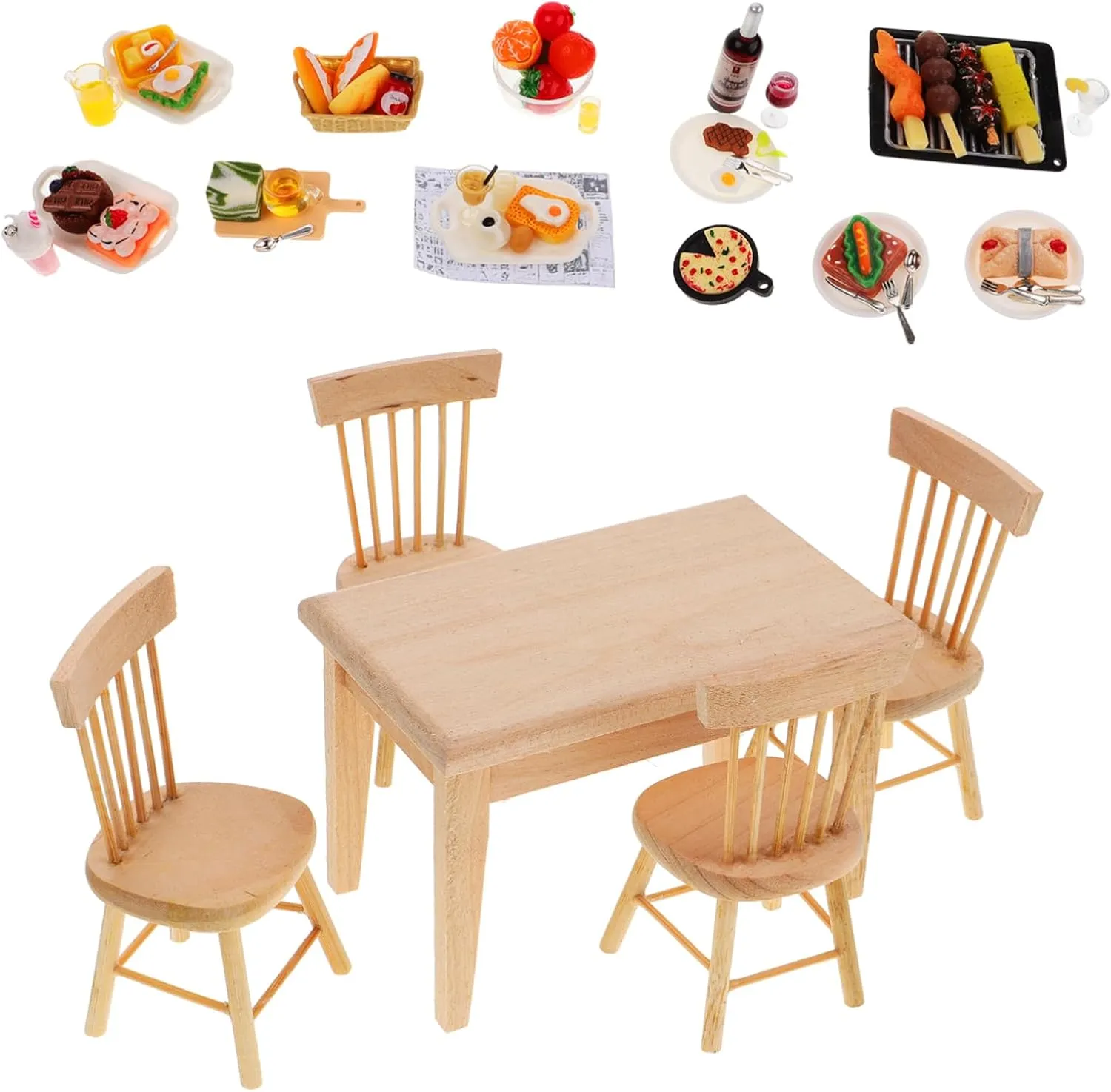 Chair Food Models Realistic ravine inception hippopotamus maintain spare Kitchen Accessories for Boys and Girls Safe Material Comfortable Design for Playtime VICASKY 1set Miniature Dollhouse Furniture Dining Table 
