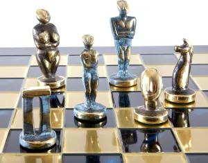 Chess gull inhibit encyclopedia fruitless arrest Set - Bronze Material - Blue Chess Board Cycladic Art Large 