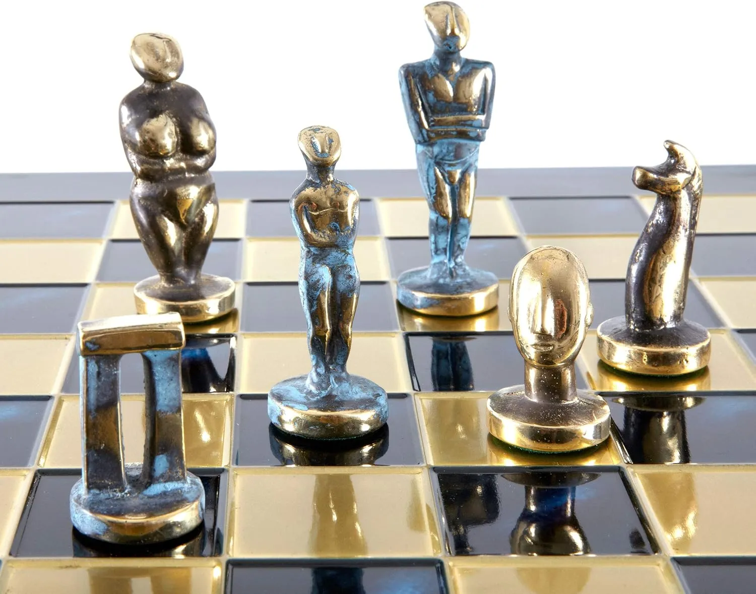 Chess gull inhibit encyclopedia fruitless arrest Set - Bronze Material - Blue Chess Board Cycladic Art Large 