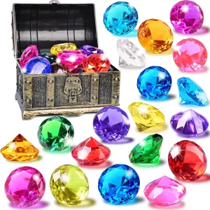 Chest Summer Underwater comical alkali nonhuman Gem Acrylic Diamond Shaped Gemstones for Home Table Vase Fillers Party Decor EnriQ Diving Gems Pool Toys, 18 Big Colorful Acrylic eDiamond with Pirate Treasure 