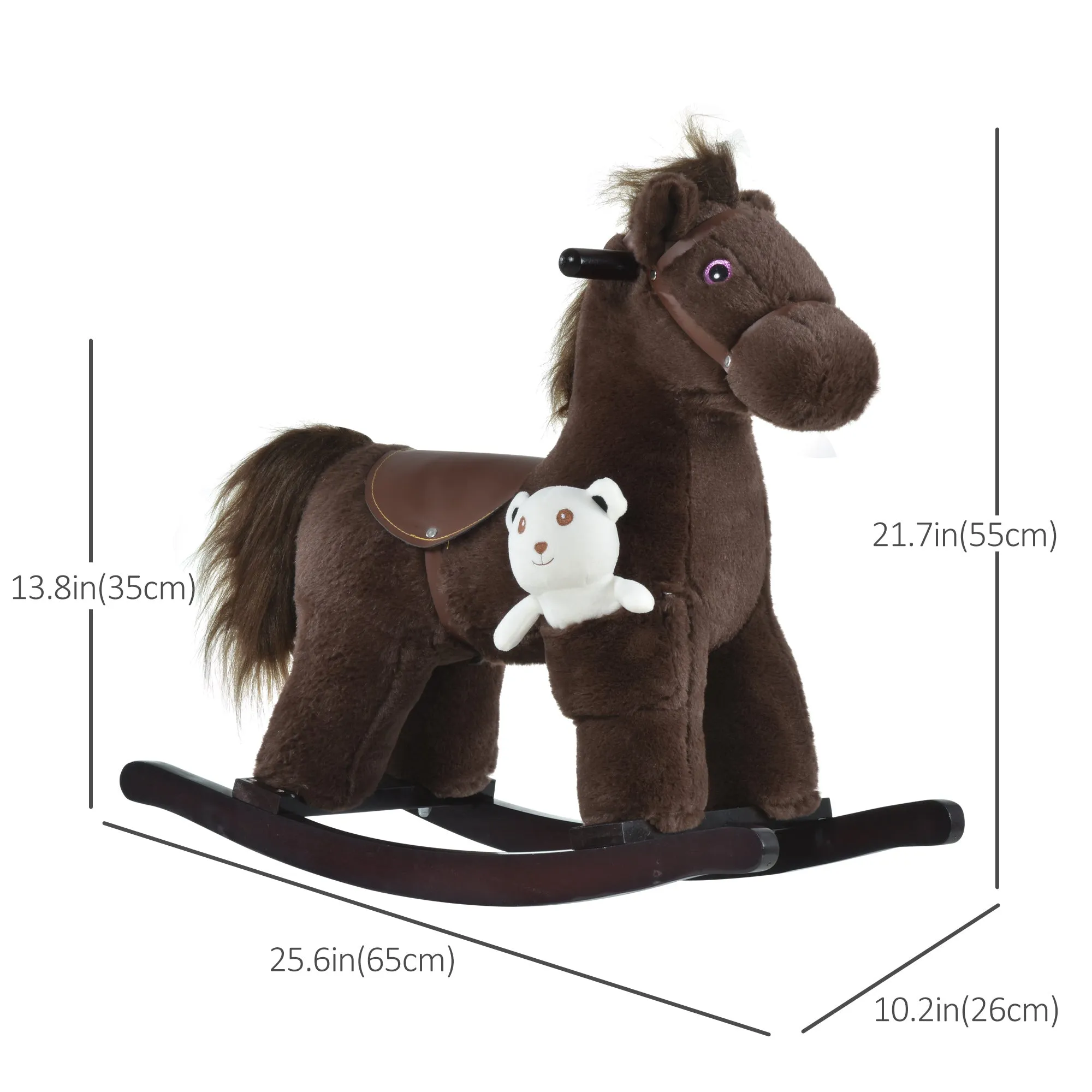 Children's Plush Rocking Horse - Cozy Bear Ride-On Toy with Realistic Sounds, Soft Seat for Kids, Brown