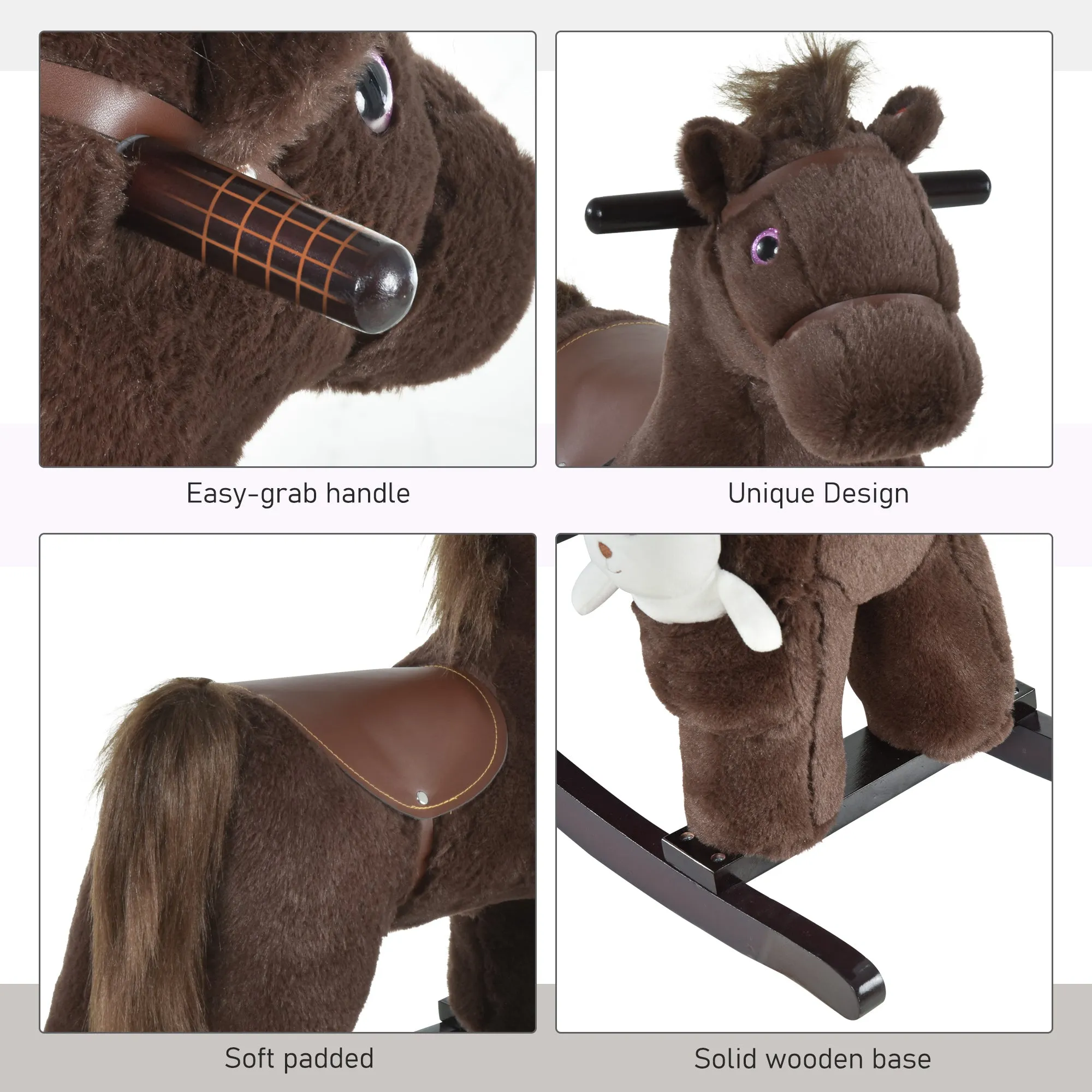 Children's Plush Rocking Horse - Cozy Bear Ride-On Toy with Realistic Sounds, Soft Seat for Kids, Brown
