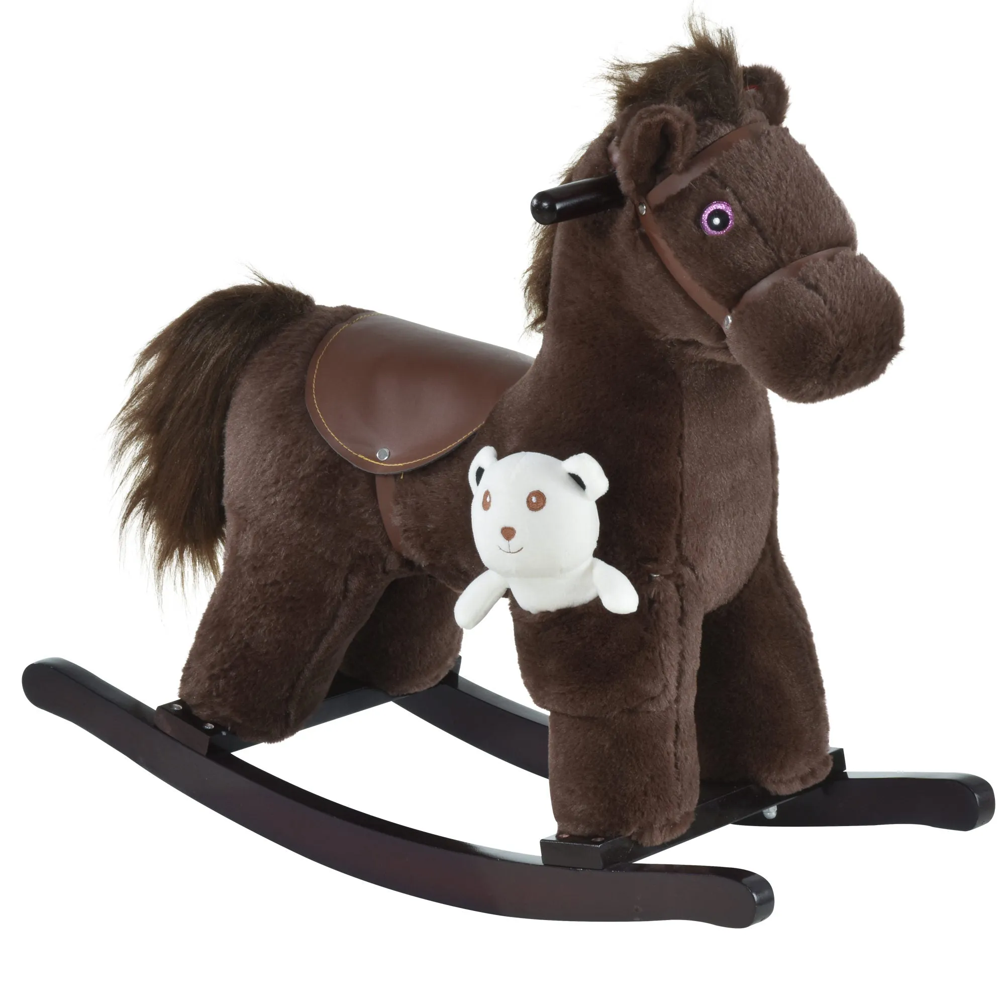 Children's Plush Rocking Horse - Cozy Bear Ride-On Toy with Realistic Sounds, Soft Seat for Kids, Brown