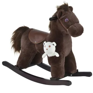 Children's Plush Rocking Horse - Cozy Bear Ride-On Toy with Realistic Sounds, Soft Seat for Kids, Brown