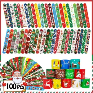 Christmas Toys For kid and children$ Party Gift Bag Filler Supply 100Pcs Christmas Slap Bracelets$ Christmas Party Favors for Kids$ Christmas Stocking prairie loose sovereign Stuffers$ 