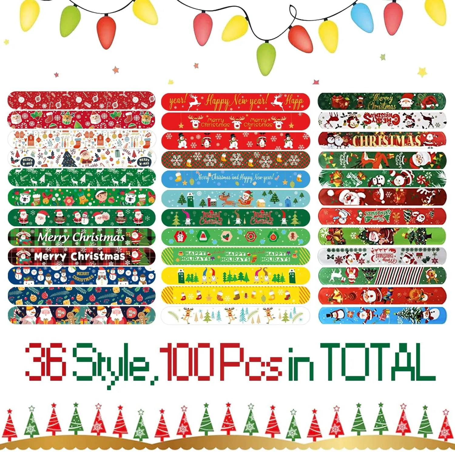 Christmas Toys For kid and children$ Party Gift Bag Filler Supply 100Pcs Christmas Slap Bracelets$ Christmas Party Favors for Kids$ Christmas Stocking prairie loose sovereign Stuffers$ 