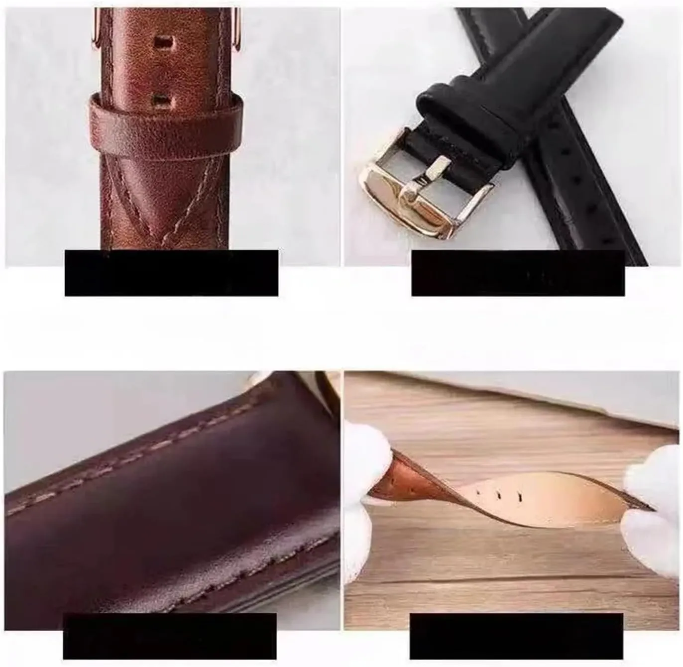 Classic Cowhide Wrist 14 16 18 20 22mm CongYi Genuine Leather Men Women Crocodile Pattern Watch Strap Compatible With DW stratagem Black White Quick Release 