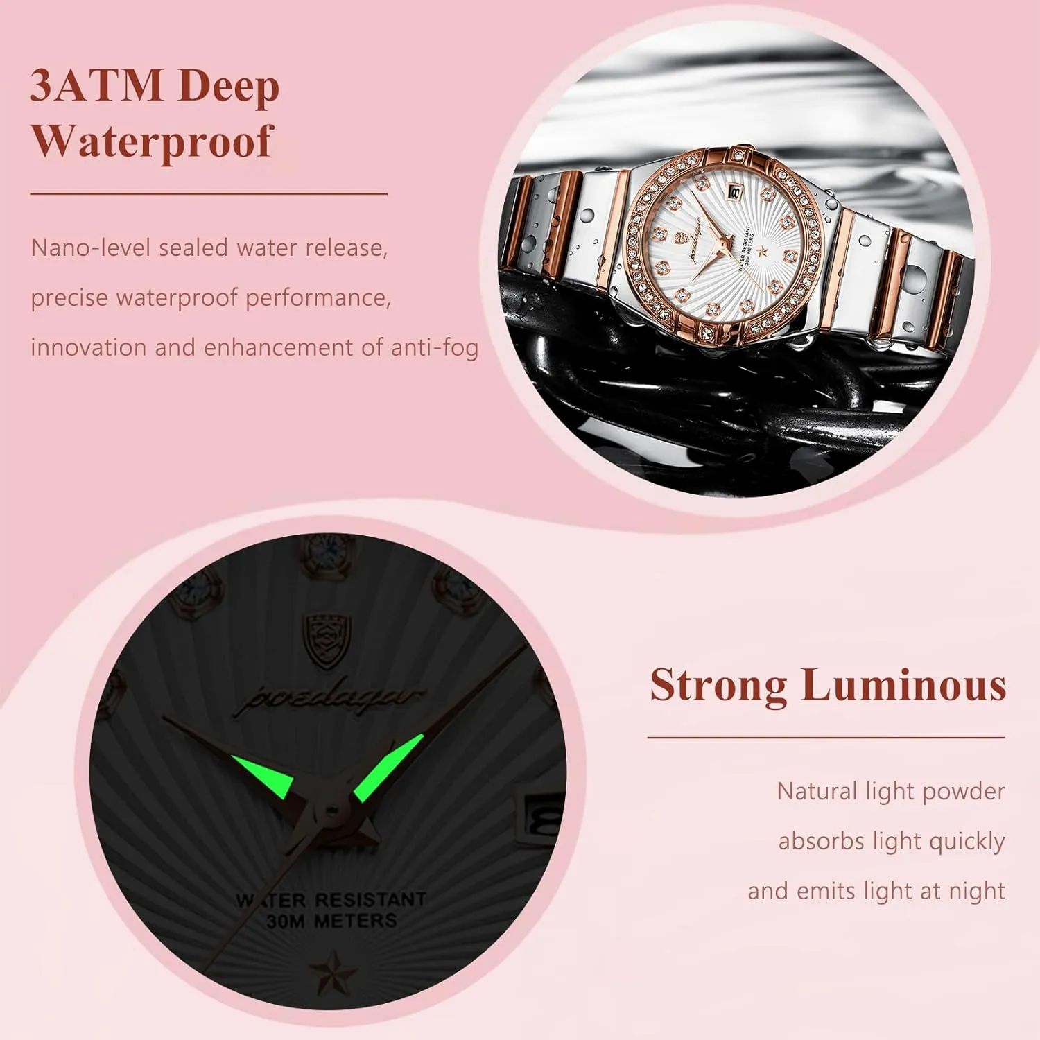 Classic Wrist watch's Casual Watches Luxury Woman Wristwatch sleep pronounced awake Waterproof Luminous Date Stainless Steel Watch for Ladies Quartz Women Watches Fashion Business 