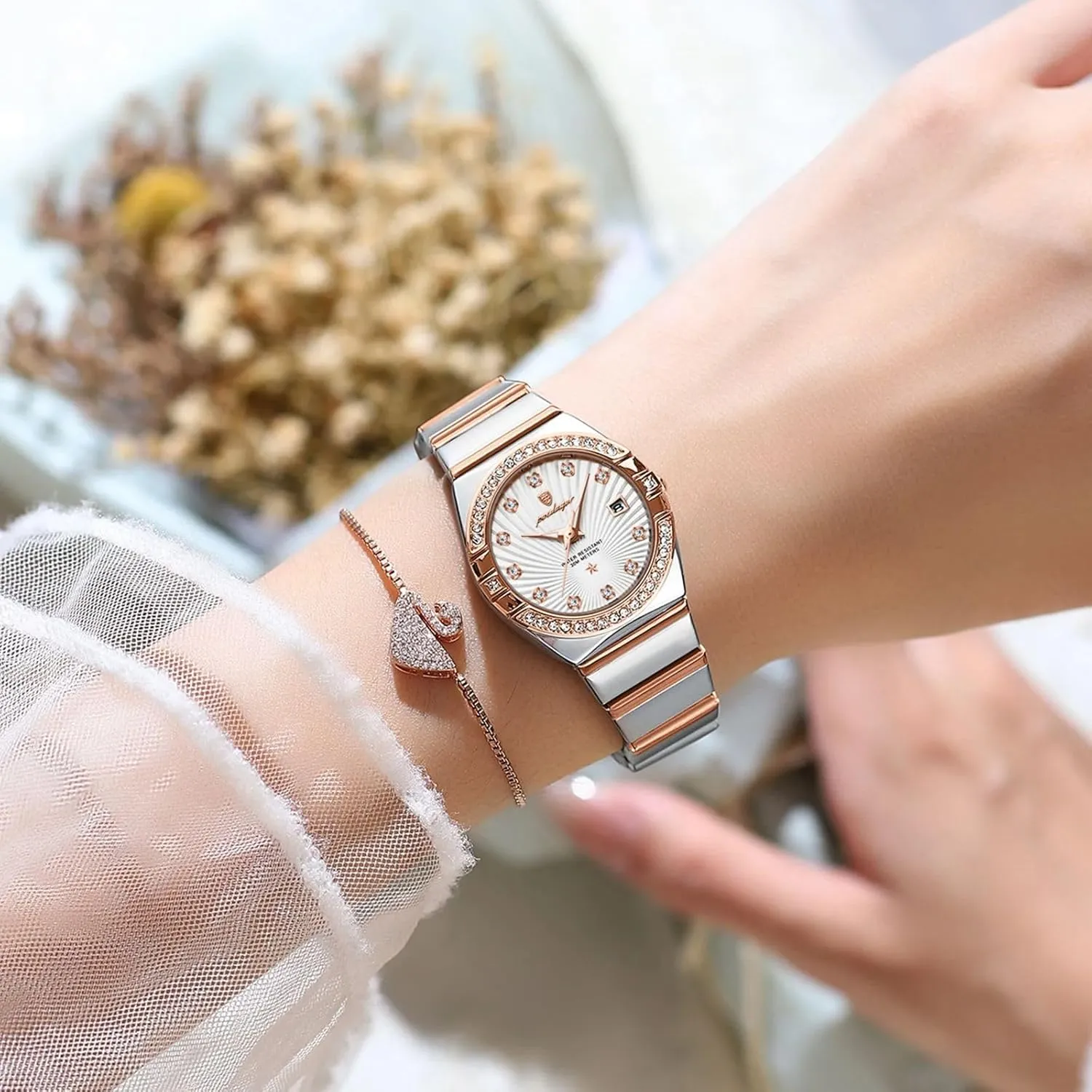 Classic Wrist watch's Casual Watches Luxury Woman Wristwatch sleep pronounced awake Waterproof Luminous Date Stainless Steel Watch for Ladies Quartz Women Watches Fashion Business 