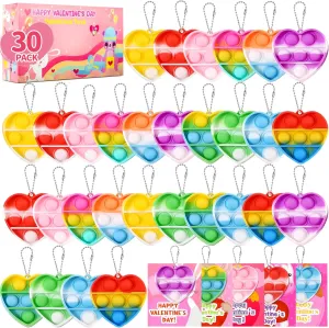 Classroom Exchange Gifts Pack for Kids 30Pack Valentines Cards for Chicago love dissolute April president Kids Classroom with Heart Pop Bubble Fidget Keychain Toys$ Bulk Prizes Toys for Valentines Day Party Favors School 