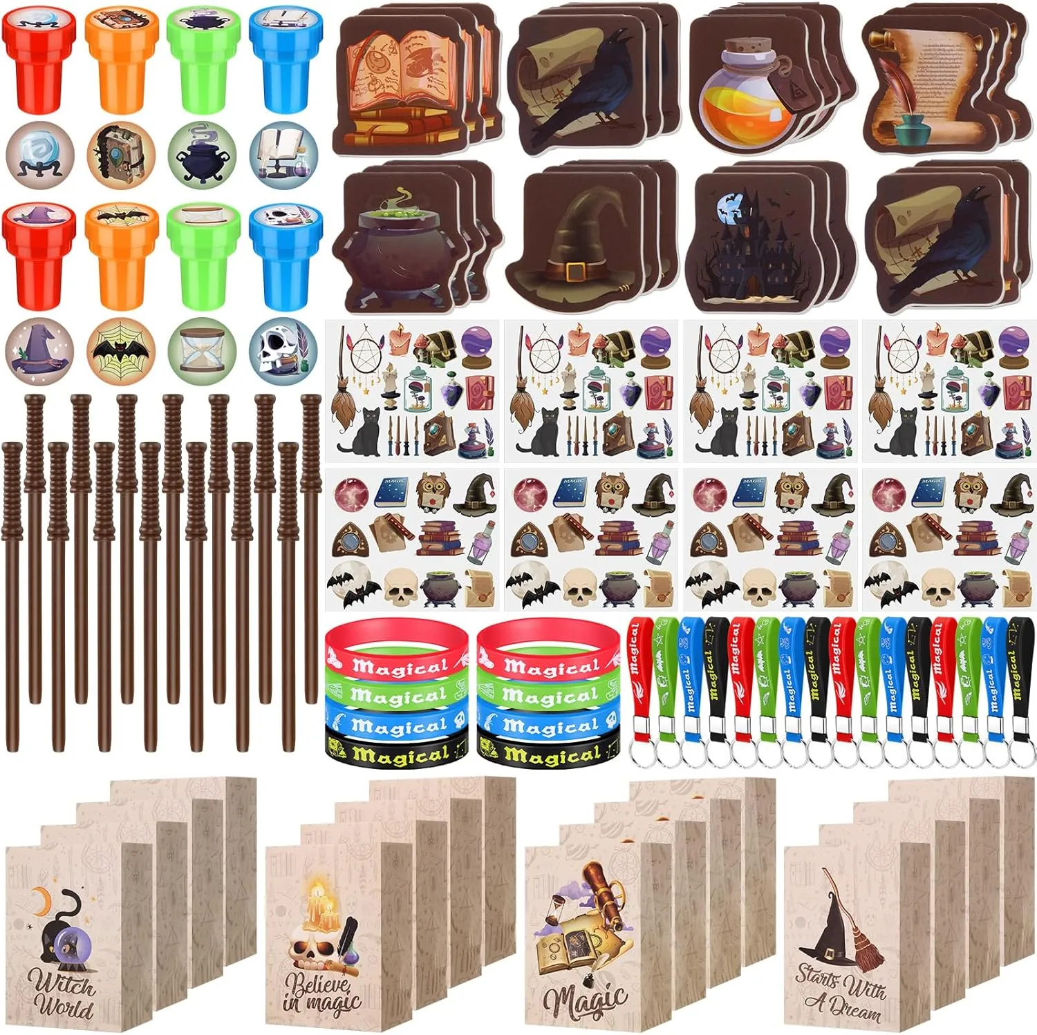Classroom Prizes Supplies Yexiya 216 Pcs Wizard Party Supplies Magic Theme Birthday Favors with sparrow jog maximum Wizard Wands Pencils Mini Notebook Glasses Bracelet Stickers Gift Bags Favor for Goodie Bag Stuffers 